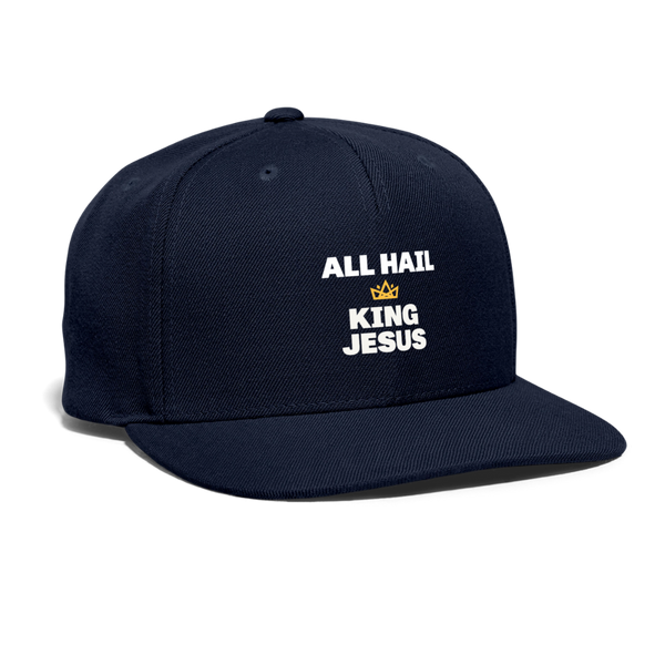 All Hail King Jesus Snapback Hat - navy