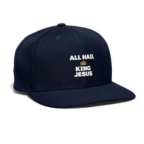 All Hail King Jesus Snapback Hat - navy