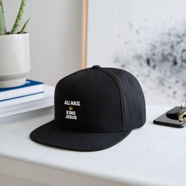 All Hail King Jesus Snapback Hat - black