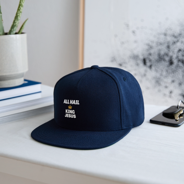All Hail King Jesus Snapback Hat - navy