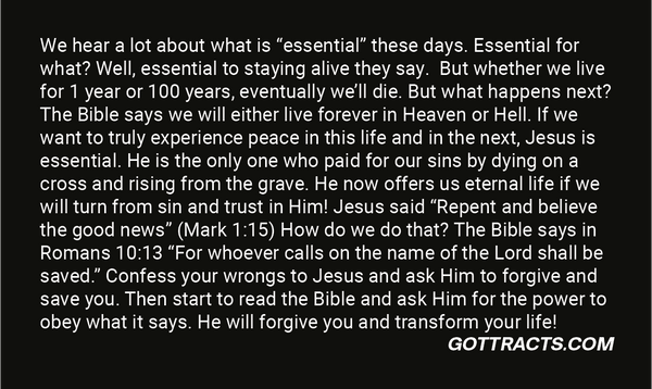 What Is Essential? Gospel Tract - Extra Large Business Card
